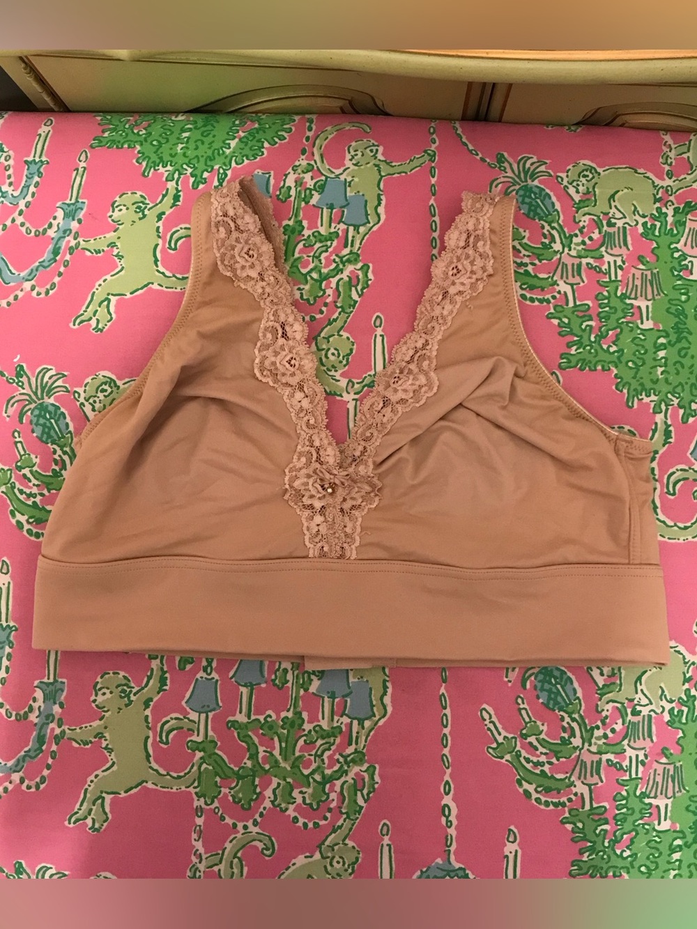 Soma Beige Tan Lace Trim Embraceable Unlined Wireless LT Bra size XL
